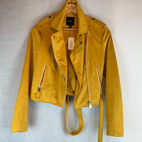 New Forever 21 Yellow Suede Biker Jacket BNWT - Picture 1 of 9